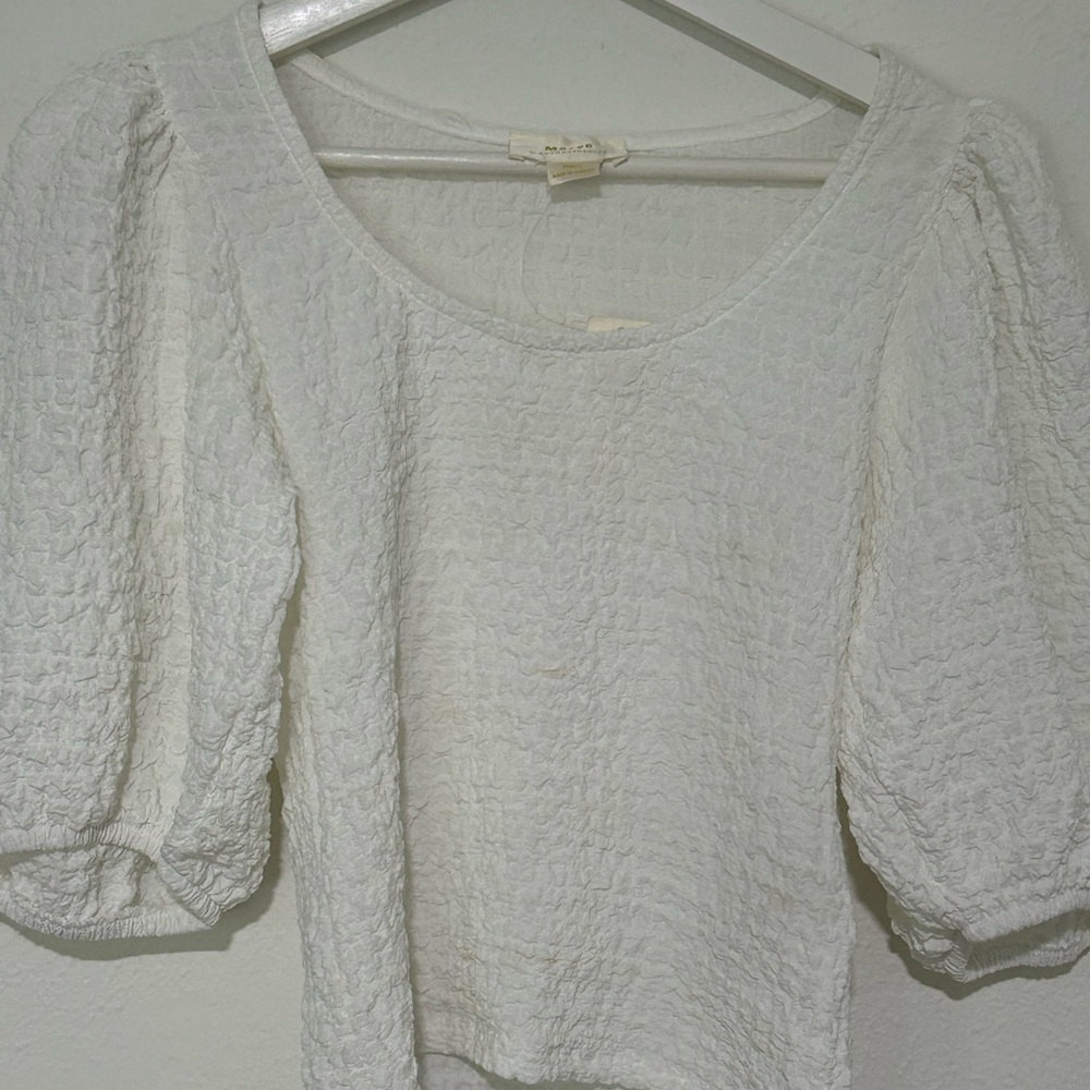 Anthropologie Cream Smocked Puff Sleeve Blouse